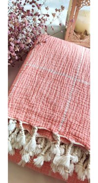A.Z.H. Pamuklu Süngersiz Çizgili Pembe Tekli Koltuk Örtüsü 90x180 cm