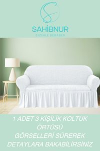 Sahibnur Pamuklu - Polyester Bürümcük Jakarlı Süngersiz Petek Desenli Giydirmeli Beyaz Tekli Koltuk Örtüsü 180x230 cm