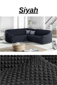 E Bahar Polyester Bürümcük Jakarlı Süngersiz Armürlü Giydirmeli Siyah Dörtlü Koltuk Örtüsü 180x230 cm