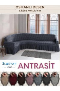 Elgeyar Pamuklu - Polyester Likralı Jakarlı Süngersiz Giydirmeli Gri Dörtlü Koltuk Örtüsü 180x350 cm