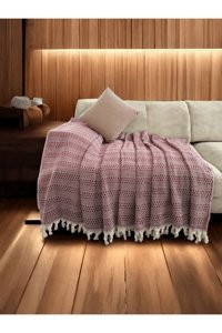 Casa Home Pamuklu Kanvas Püsküllü Süngersiz Armürlü Bordo Üçlü Koltuk Örtüsü 210x237 cm