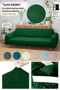 Faiend Polyester Süngersiz Düz Giydirmeli Yeşil Tekli Koltuk Örtüsü 180x220 cm
