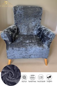 Uzhanem Polyester Likralı Süngerli Mermer Desenli Giydirmeli Gri Tekli Koltuk Örtüsü 55x85 cm