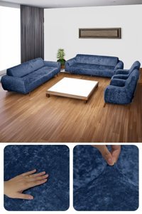 Bibaha Kadife Süngersiz Giydirmeli Lastikli Lacivert Dörtlü Koltuk Örtüsü 180x230 cm