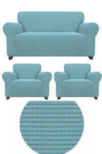 Heytgah Polyester Likralı Süngersiz Düz Giydirmeli Mavi Üçlü Koltuk Örtüsü 180x230 cm