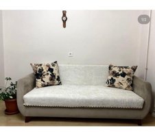 Velluto Kadife Polar Süngerli Çiçek Desenli Giydirmeli Beyaz Tekli Koltuk Örtüsü 170x250 cm