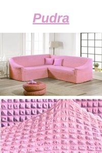 Uytm Polyester Bürümcük-Likralı Süngerli Çizgili Giydirmeli Pembe Tekli Koltuk Örtüsü 180x350 cm