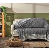Reyonstore Pamuklu - Polyester Saçaklı Süngersiz Giydirmeli Siyah Üçlü Koltuk Örtüsü 170x210 cm