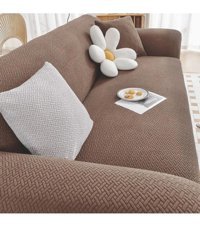 Güzel Aral GAHD-3 Pamuklu - Polyester Süngersiz Tuğla Desenli Giydirmeli Lastikli Krem Üçlü Koltuk Örtüsü 180x230 cm