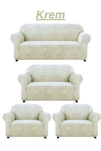 Heytgah Jakarlı Süngersiz Kırçıllı Giydirmeli Krem 3-2-1-1 Koltuk Örtüsü 180x230 cm