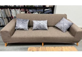 Uzhanem Likralı Jakarlı Süngerli Çizgili Giydirmeli Kahverengi Tekli Koltuk Örtüsü 180x240 cm
