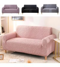 Uytm Polyester Bürümcük-Likralı Süngerli Çizgili Giydirmeli Pembe Tekli Koltuk Örtüsü 180x230 cm
