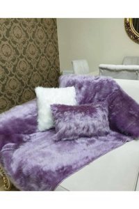 Paris Life Pamuklu Polar Peluş Süngersiz Mor Üçlü Koltuk Örtüsü 150x150 cm