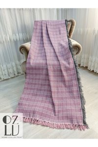 Özlü Home Pamuklu Örgü Saçaklı Süngersiz Armürlü Pembe Tekli Koltuk Örtüsü 170x220 cm
