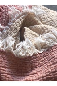 Evoli Skin Throw Pamuklu Örgü Püsküllü Süngersiz Armürlü Pembe Üçlü Koltuk Örtüsü 125x190 cm