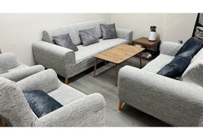 Uzhanem Pamuklu - Polyester Likralı Süngerli Çizgili Giydirmeli Bej Dörtlü Koltuk Örtüsü 170x210 cm