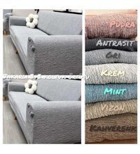 Güzel Aral Jakarlı Kırçıllı Giydirmeli Gri İkili Koltuk Örtüsü 180x230 cm