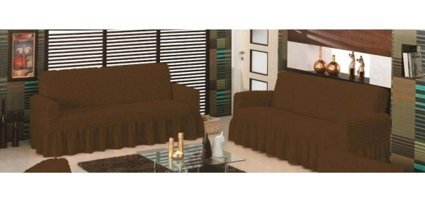 Evory Pamuklu - Polyester Bürümcük Jakarlı Süngersiz Armürlü Giydirmeli Kahverengi Altılı Koltuk Örtüsü