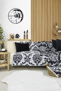 Mariva Home Pamuklu Jakarlı Süngersiz Geometrik Desenli Siyah Tekli Koltuk Örtüsü 170x210 cm