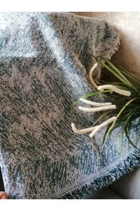 Neweste Pamuklu Saçaklı Süngersiz Çizgili Mavi Tekli Koltuk Örtüsü 160x220 cm