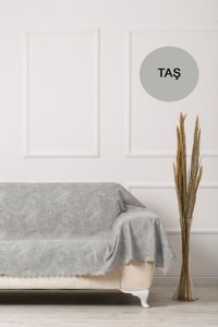 Velerde Home Vessel Pamuklu - Polyester Polar Süngersiz Geometrik Desenli Gri Tekli Koltuk Örtüsü 180x300 cm