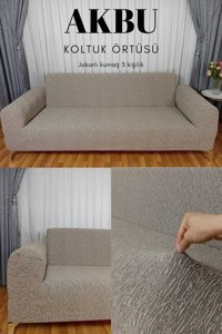 Akbu Polyester Süngersiz Çizgili Giydirmeli Lastikli Kahverengi Tekli Koltuk Örtüsü 180x230 cm