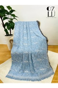 Özlü Home Pamuklu - Polyester Örgü Saçaklı Süngersiz Mermer Desenli Gri Tekli Koltuk Örtüsü 170x220 cm