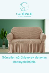 Sahibnur Pamuklu - Polyester Bürümcük Jakarlı Süngersiz Geometrik Desenli Giydirmeli Kahverengi Tekli Koltuk Örtüsü 140x180 cm