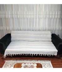 Mandaş Natural Pamuklu Saçaklı Süngersiz Çizgili Bej Tekli Koltuk Örtüsü 170x210 cm