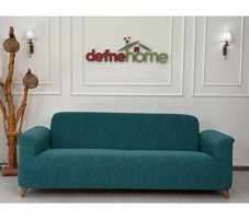 Defne Home Pamuklu - Polyester Likralı Jakarlı Süngersiz Armürlü Giydirmeli Turkuaz Sekizli Koltuk Örtüsü 220x180 cm