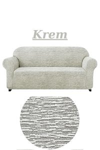 Uytm Likralı Jakarlı Süngerli Çizgili Giydirmeli Bej Tekli Koltuk Örtüsü 180x230 cm