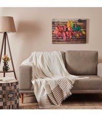Nuvomon Pamuklu - Polyester Saçaklı Süngersiz Çizgili Siyah Tekli Koltuk Örtüsü 180x215 cm