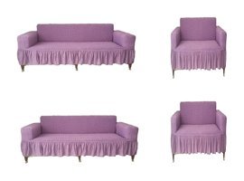 Güzelevim Polyester Bürümcük Fırfırlı Süngersiz Düz Giydirmeli Gri İkili Koltuk Örtüsü 180x230 cm
