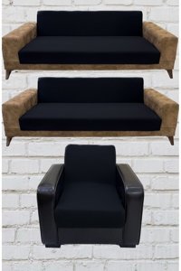 Şahane Ev Mikro Polyester Likralı Jakarlı Süngersiz Düz Giydirmeli Lastikli Siyah Üçlü Koltuk Örtüsü 75x55 cm
