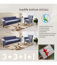 Uy Style Tekstil Kadife Süngerli Armürlü Giydirmeli Gri Dörtlü Koltuk Örtüsü 180x230 cm