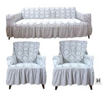 Heytgah Polyester Fırfırlı Süngersiz Damask Desenli Giydirmeli Gri Üçlü Koltuk Örtüsü 180x230 cm