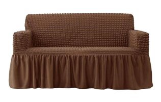 Uy Style Tekstil Polyester Bürümcük-Likralı Drapeli Süngerli Düz Giydirmeli Kahverengi Tekli Koltuk Örtüsü 180x230 cm