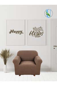 Uy Style Tekstil Polyester Likralı Süngerli Armürlü Giydirmeli Kahverengi Tekli Koltuk Örtüsü 70x115 cm