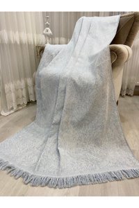 Özlü Home Pamuklu Örgü Saçaklı Süngersiz Çizgili Mavi Tekli Koltuk Örtüsü 170x220 cm