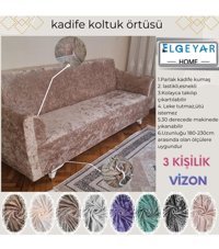 Elgeyar Kadife Likralı Jakarlı Süngersiz Armürlü Giydirmeli Kahverengi Üçlü Koltuk Örtüsü 180x230 cm