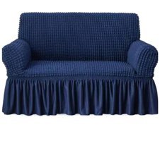 Karahanlı Polyester Bürümcük-Likralı Fırfırlı Süngersiz Düz Giydirmeli Lacivert Tekli Koltuk Örtüsü 130x170 cm
