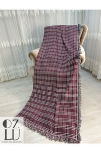 Özlü Home Pamuklu Örgü Saçaklı Süngersiz Armürlü Bordo Tekli Koltuk Örtüsü 170x220 cm