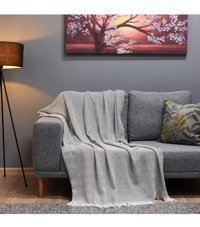 Buca Yün Pamuklu - Polyester Kanvas Jakarlı Süngersiz Armürlü Gri Üçlü Koltuk Örtüsü 170x230 cm