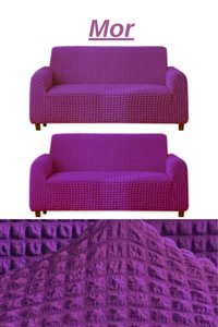 E Bahar Polyester Bürümcük Jakarlı Süngersiz Armürlü Giydirmeli Mor Altılı Koltuk Örtüsü 180x230 cm