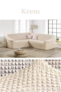 Furkanticaret Polyester Bürümcük Süngerli Düz Giydirmeli Krem L Koltuk Koltuk Örtüsü 180x230 cm