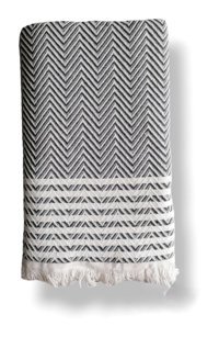 Marin Home Baby Pamuklu Saçaklı Süngersiz Çizgili Siyah Tekli Koltuk Örtüsü 170x210 cm