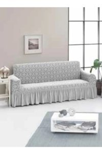 Uy Style Tekstil Likralı Drapeli Süngerli Düz Giydirmeli Bej Tekli Koltuk Örtüsü 180x230 cm