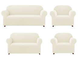 Elgeyar Polyester Likralı Jakarlı Süngersiz Armürlü Giydirmeli Bej Yedili Koltuk Örtüsü 180x230 cm