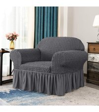 Uy Style Tekstil Polyester Bürümcük-Likralı Drapeli Süngerli Düz Giydirmeli Gri Tekli Koltuk Örtüsü 70x115 cm