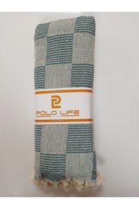 Blue Home Polo Life Pamuklu Püsküllü Süngersiz Kareli Yeşil Tekli Koltuk Örtüsü 180x230 cm
